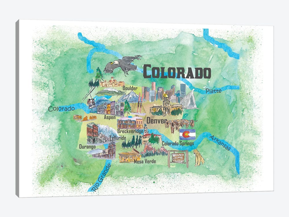 USA, Colorado Illustrated Travel Poster by Markus & Martina Bleichner 1-piece Canvas Print