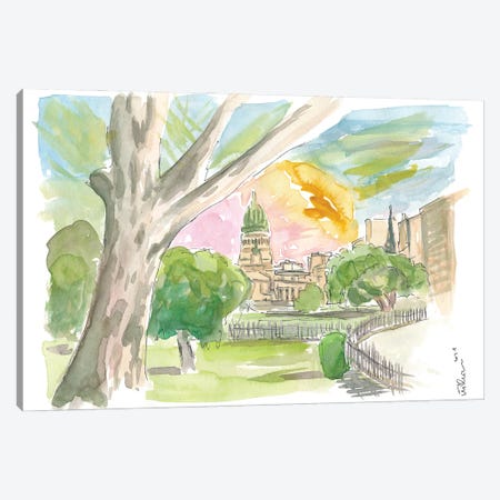 Buenos Aires Relaxing In Park With Congress View Canvas Print #MMB414} by Markus & Martina Bleichner Art Print