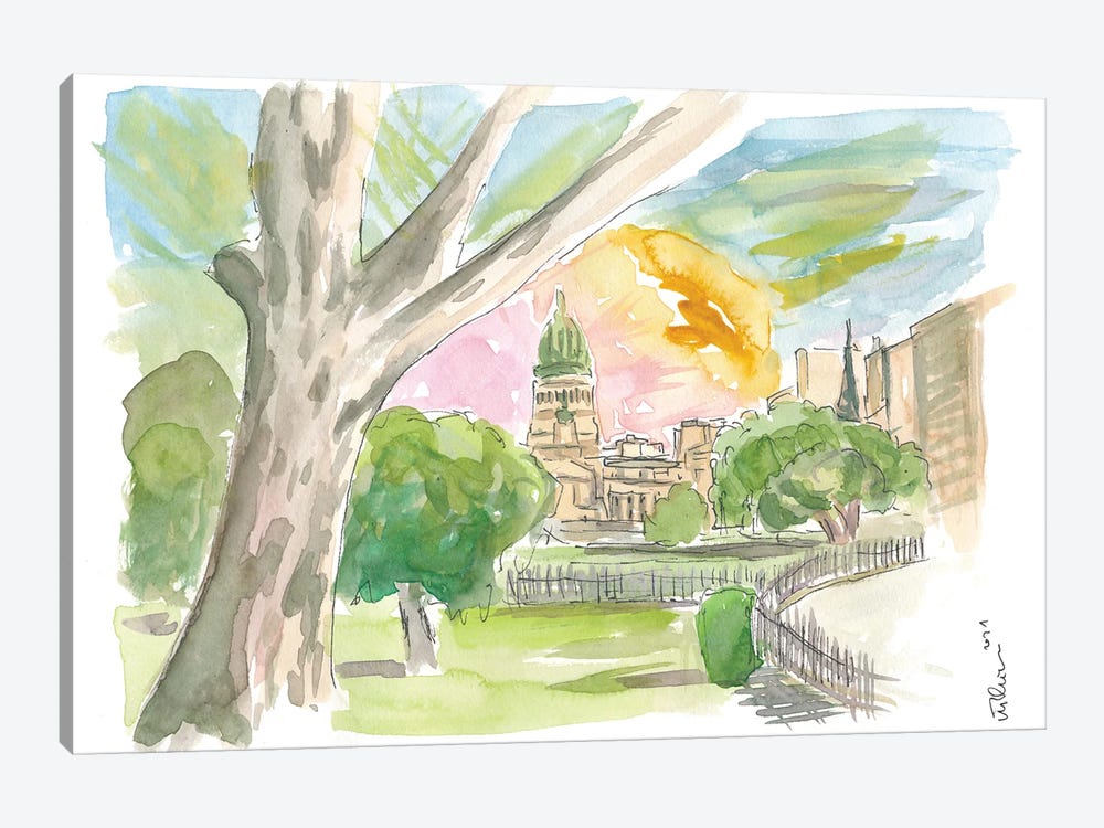 Buenos Aires Relaxing In Park With Congress View by Markus & Martina Bleichner 1-piece Art Print