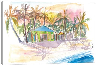 Dominican Republic Beach In Punta Cana With Shops Canvas Art Print - Caribbean Art