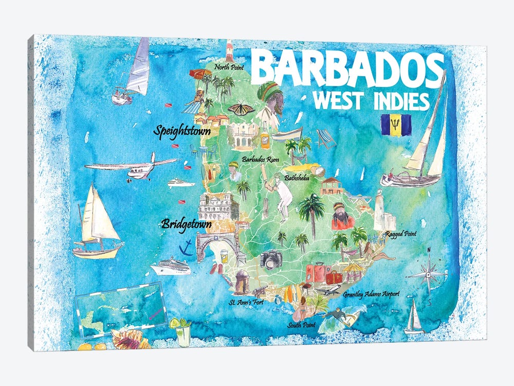 Barbados Antilles Illustrated Caribbean Map With Highlights Of West Indies Island Dream by Markus & Martina Bleichner 1-piece Art Print