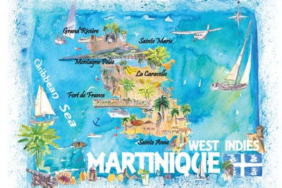 Martinique Antilles Illustrated Caribbean Map With Highlights Of West Indies Island Dream by Markus & Martina Bleichner gallery poster