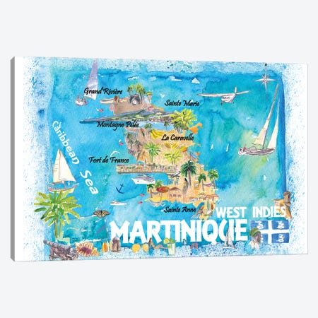 Martinique Antilles Illustrated Caribbean Map With Highlights Of West Indies Island Dream Canvas Print #MMB418} by Markus & Martina Bleichner Canvas Artwork