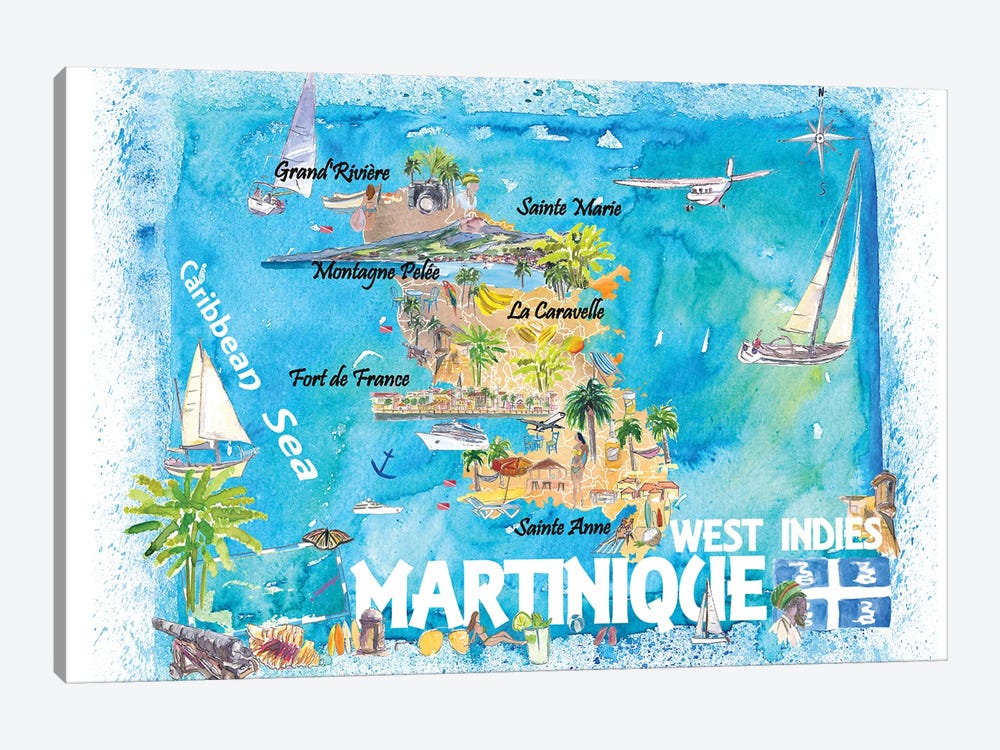 Martinique Antilles Illustrated Caribbean Map With Highlights Of West Indies Island Dream by Markus & Martina Bleichner 1-piece Canvas Print