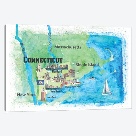USA, Connecticut Travel Poster Canvas Print #MMB41} by Markus & Martina Bleichner Canvas Art Print