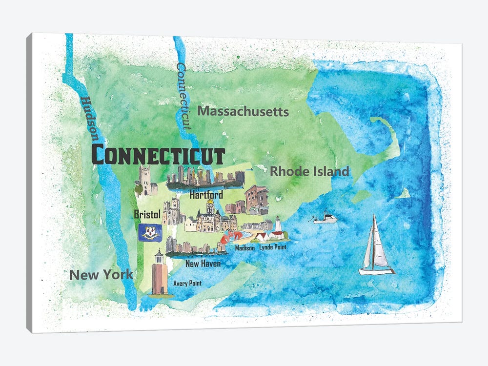 USA, Connecticut Travel Poster by Markus & Martina Bleichner 1-piece Canvas Wall Art