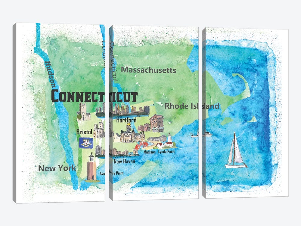 USA, Connecticut Travel Poster by Markus & Martina Bleichner 3-piece Canvas Art