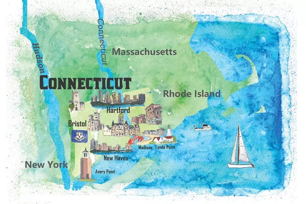 Markus & Martina Bleichner: USA, Connecticut Travel Poster by Markus & Martina Bleichner