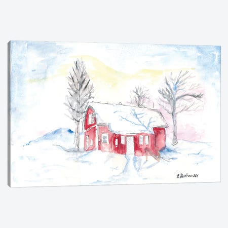 Afternoon Sun During Scandinavian Winter With Red House Canvas Print #MMB423} by Markus & Martina Bleichner Art Print