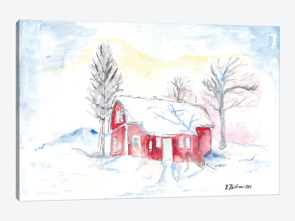Afternoon Sun During Scandinavian Winter With Red House by Markus & Martina Bleichner 1-piece Canvas Print