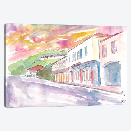 Gustavia St Barts Street Scene At Sunset Canvas Print #MMB426} by Markus & Martina Bleichner Canvas Wall Art