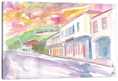 Gustavia St Barts Street Scene At Sunset Canvas Art Print - Famous Palaces & Residences