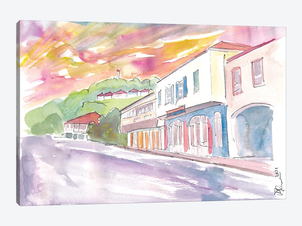 Gustavia St Barts Street Scene At Sunset by Markus & Martina Bleichner 1-piece Canvas Art