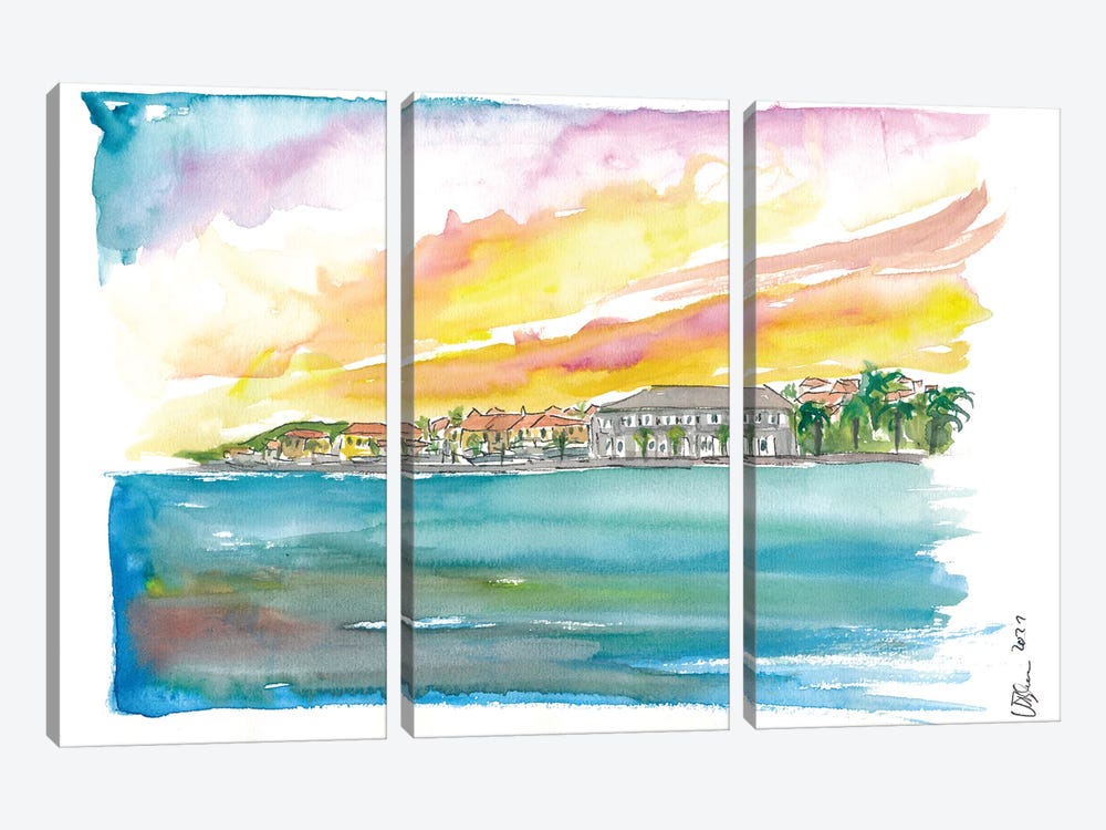 Gustavia St Barts Waterfront At Sunset In The Caribbean by Markus & Martina Bleichner 3-piece Canvas Artwork