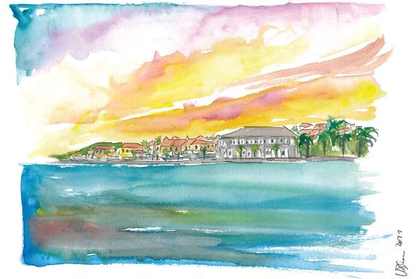Gustavia St Barts Waterfront At Sunset In The Caribbean