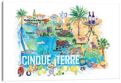 Cinque Terre Italy Illustrated Caribbean Travel Map Canvas Art Print