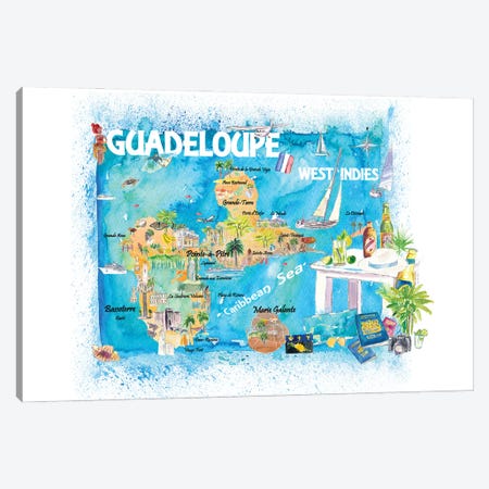 Guadeloupe Antilles Illustrated Caribbean Travel Map Canvas Print #MMB431} by Markus & Martina Bleichner Canvas Wall Art