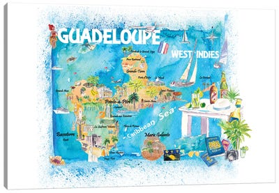 Guadeloupe Antilles Illustrated Caribbean Travel Map Canvas Art Print - Famous Palaces & Residences