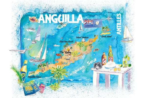 Islands: Anguilla Antilles Illustrated Caribbean Travel Map by Markus & Martina Bleichner