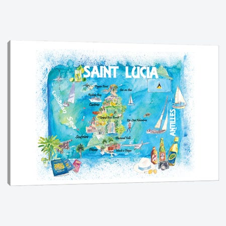 St Lucia Antilles Illustrated Caribbean Travel Map Canvas Print #MMB435} by Markus & Martina Bleichner Art Print
