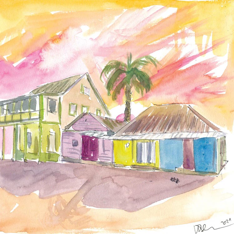 St Lucia Colorful Houses And Sunset