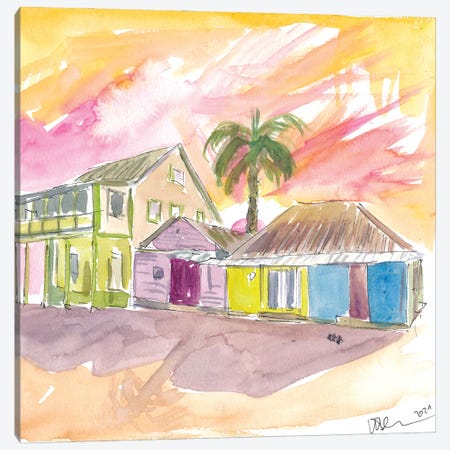 St Lucia Colorful Houses And Sunset Canvas Print #MMB438} by Markus & Martina Bleichner Canvas Art