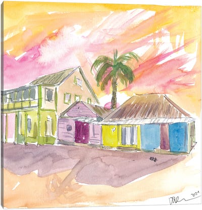 St Lucia Colorful Houses And Sunset Canvas Art Print - Saint Lucia