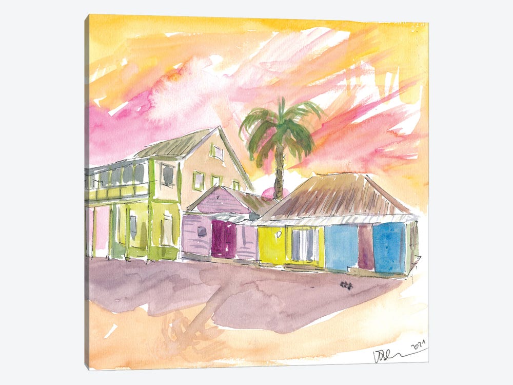 St Lucia Colorful Houses And Sunset by Markus & Martina Bleichner 1-piece Canvas Print