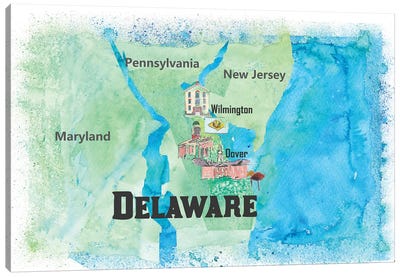 USA, Delaware Travel Poster Canvas Art Print - Kids Map Art