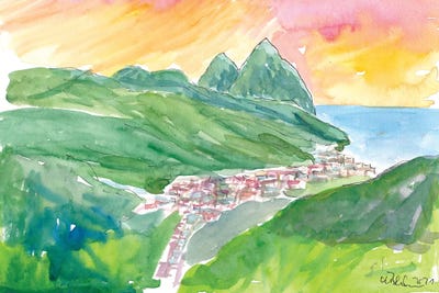 Unforgettable Caribbean Sunset Over Impressive Pitons With Sourfriere by Markus & Martina Bleichner art print