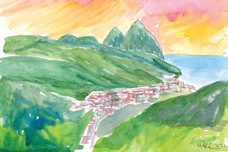 Unforgettable Caribbean Sunset Over Impressive Pitons With Sourfriere by Markus & Martina Bleichner wall art