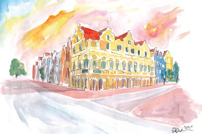 Historic Handelskade Willemstad Curacao At Sunrise by Markus & Martina Bleichner metal wall art