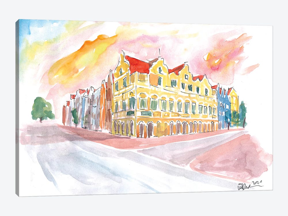 Historic Handelskade Willemstad Curacao At Sunrise by Markus & Martina Bleichner 1-piece Canvas Print