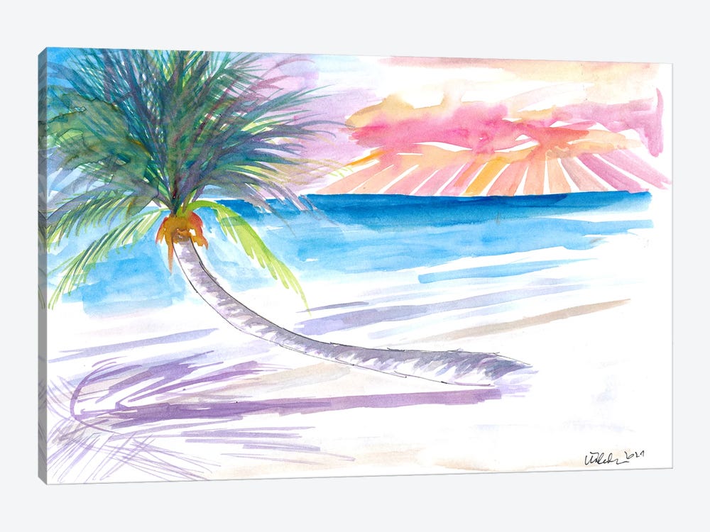 Leaning Palm For Relaxing On Tortola British Virgin Islands by Markus & Martina Bleichner 1-piece Canvas Art Print