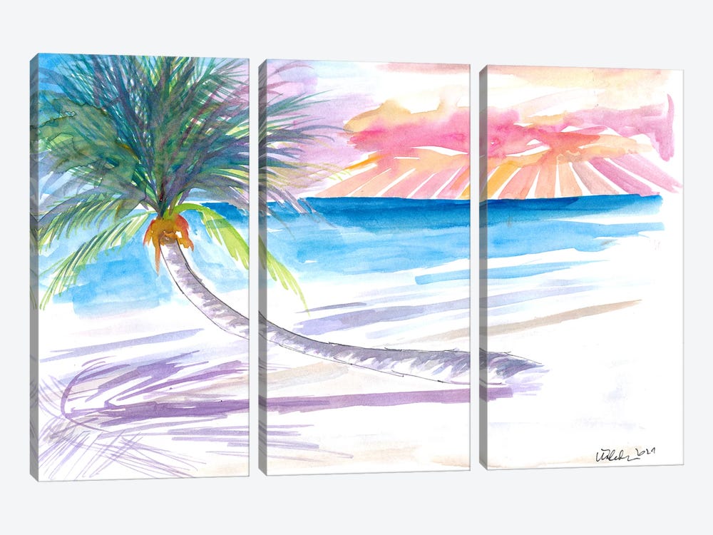 Leaning Palm For Relaxing On Tortola British Virgin Islands by Markus & Martina Bleichner 3-piece Art Print