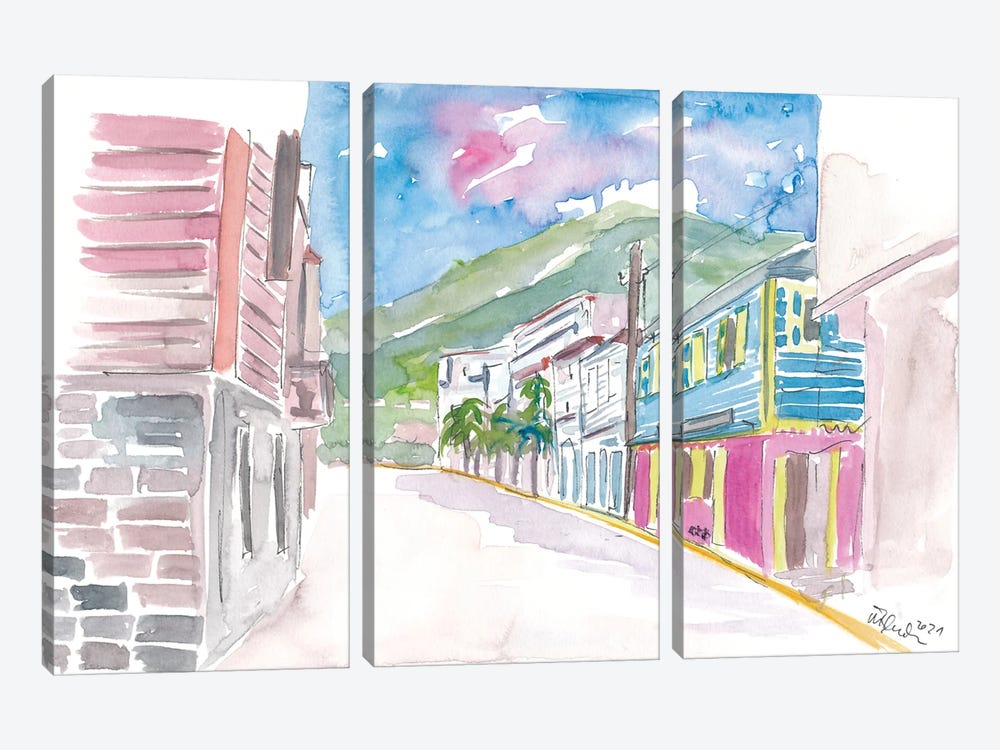 Road Town Tortola British Virgin Island Street Scene by Markus & Martina Bleichner 3-piece Canvas Print
