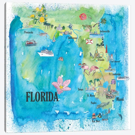 USA, Florida Travel Poster Canvas Print #MMB44} by Markus & Martina Bleichner Canvas Artwork