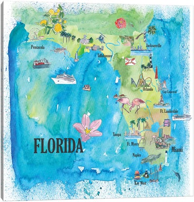 USA, Florida Travel Poster Canvas Art Print - Markus & Martina Bleichner