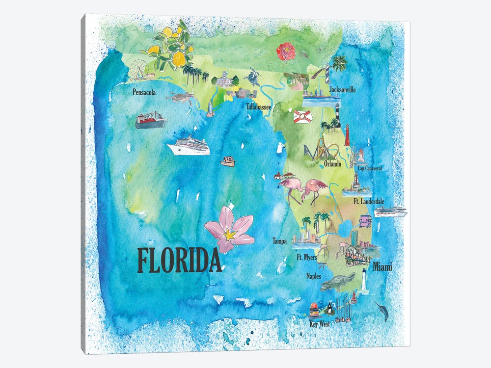 USA, Florida Travel Poster by Markus & Martina Bleichner 1-piece Canvas Print