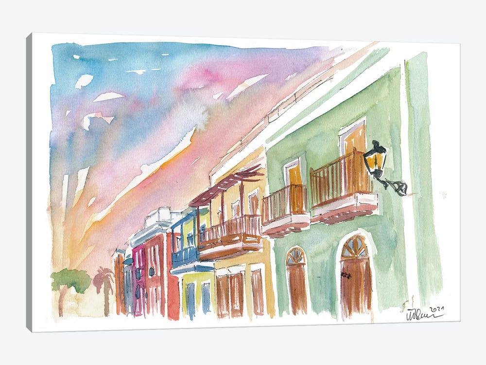 San Juan Puerto Rico Colonial Street Scene by Markus & Martina Bleichner 1-piece Canvas Wall Art