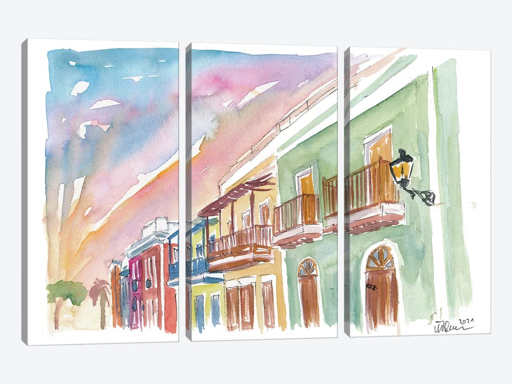 San Juan Puerto Rico Colonial Street Scene by Markus & Martina Bleichner 3-piece Canvas Art