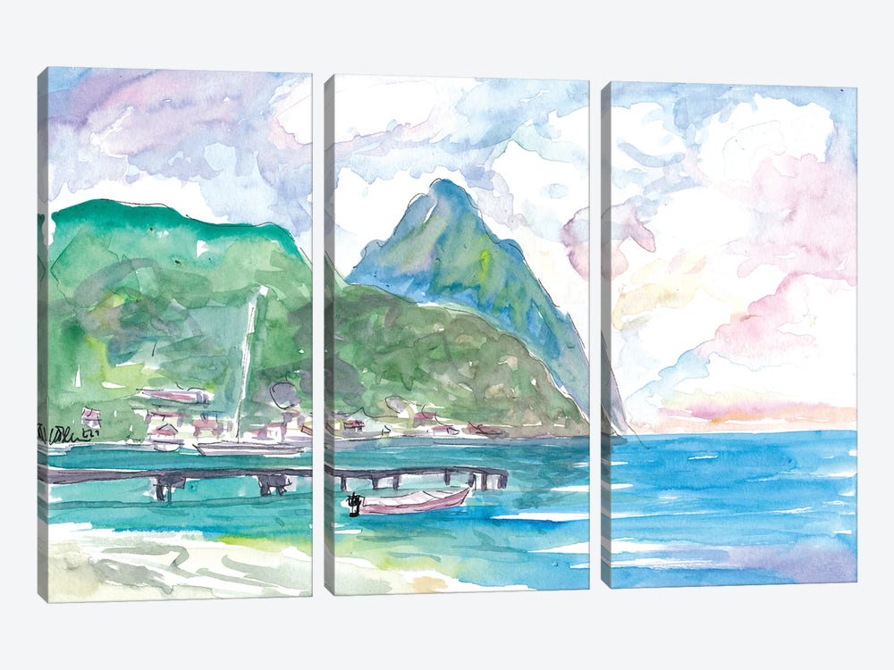 Amazing View Of Piton In Saint Lucia by Markus & Martina Bleichner 3-piece Canvas Print