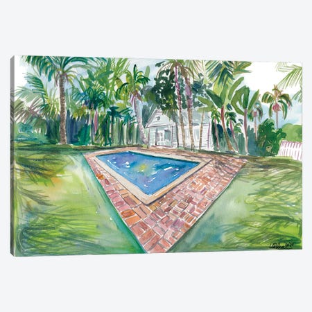 Blue Backyard Pool With Conch House In Key West Fl Canvas Print #MMB453} by Markus & Martina Bleichner Canvas Artwork