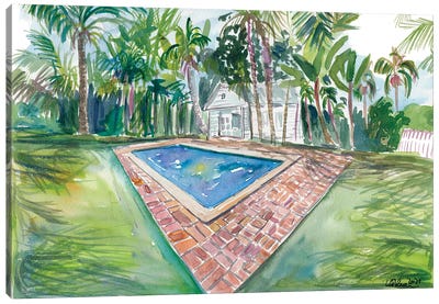 Blue Backyard Pool With Conch House In Key West Fl Canvas Art Print - Swimming Art