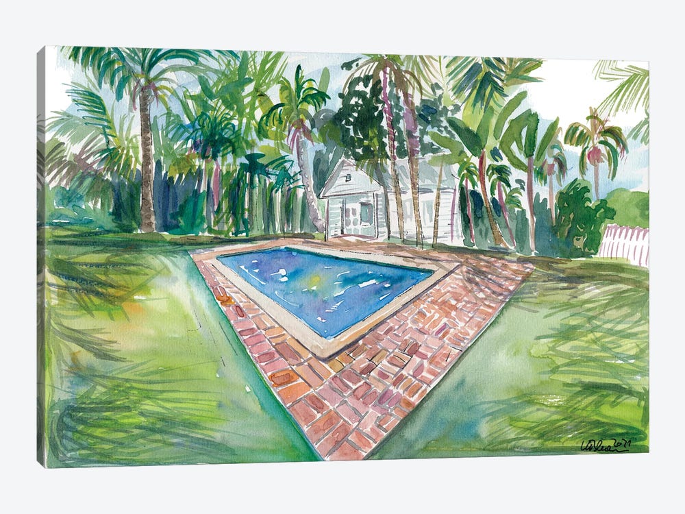 Blue Backyard Pool With Conch House In Key West Fl 1-piece Canvas Artwork