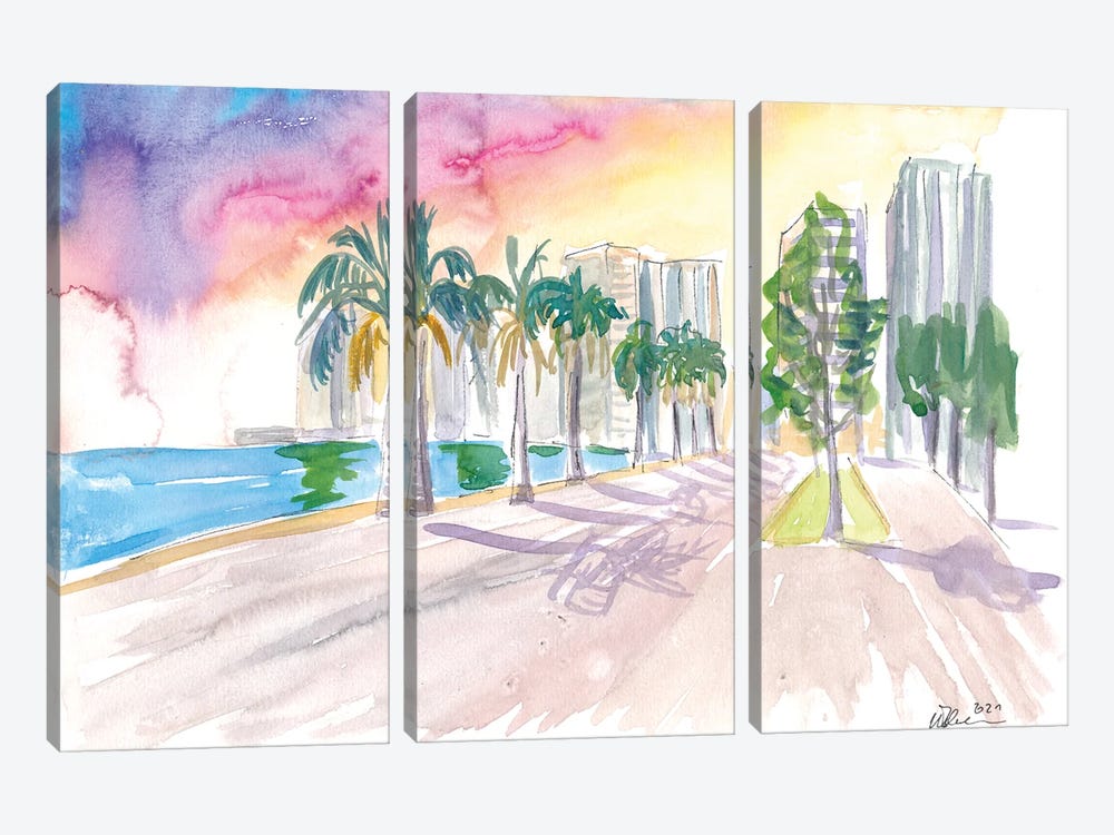 Miami Florida Bayfront Park Afternoon Walk by Markus & Martina Bleichner 3-piece Canvas Wall Art