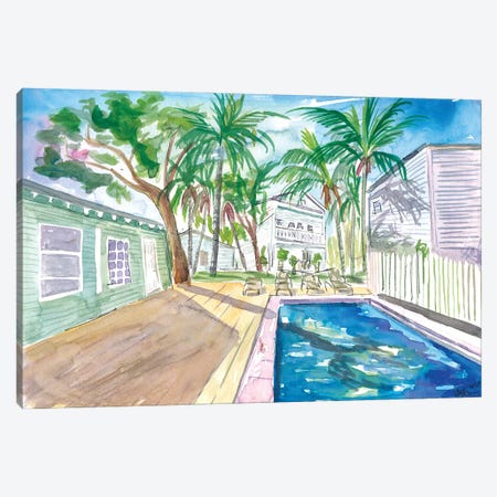 White Fences In Key West With Conch Pool In The Sun Canvas Print #MMB457} by Markus & Martina Bleichner Art Print