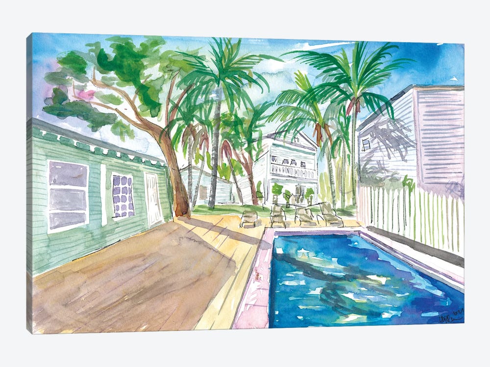 White Fences In Key West With Conch Pool In The Sun by Markus & Martina Bleichner 1-piece Canvas Wall Art