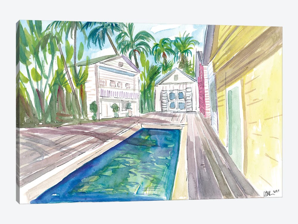 Yellow Conch Dreams In Key West With Cool Pool by Markus & Martina Bleichner 1-piece Canvas Print