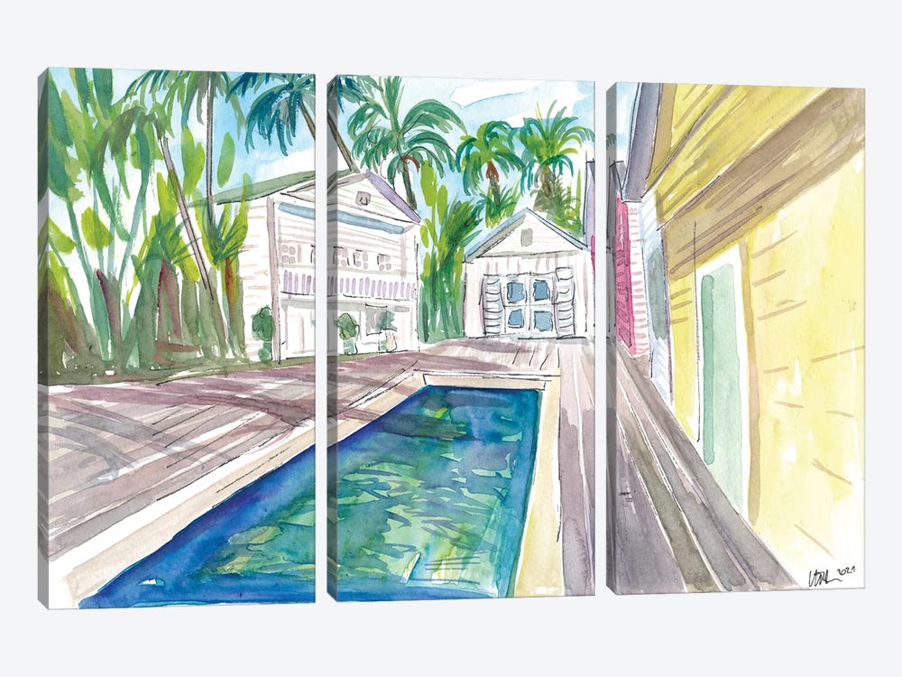 Yellow Conch Dreams In Key West With Cool Pool by Markus & Martina Bleichner 3-piece Art Print
